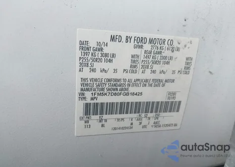 2015 Ford Explorer Xlt from USA, damaged, VIN 1FM5K7D80FGB18425